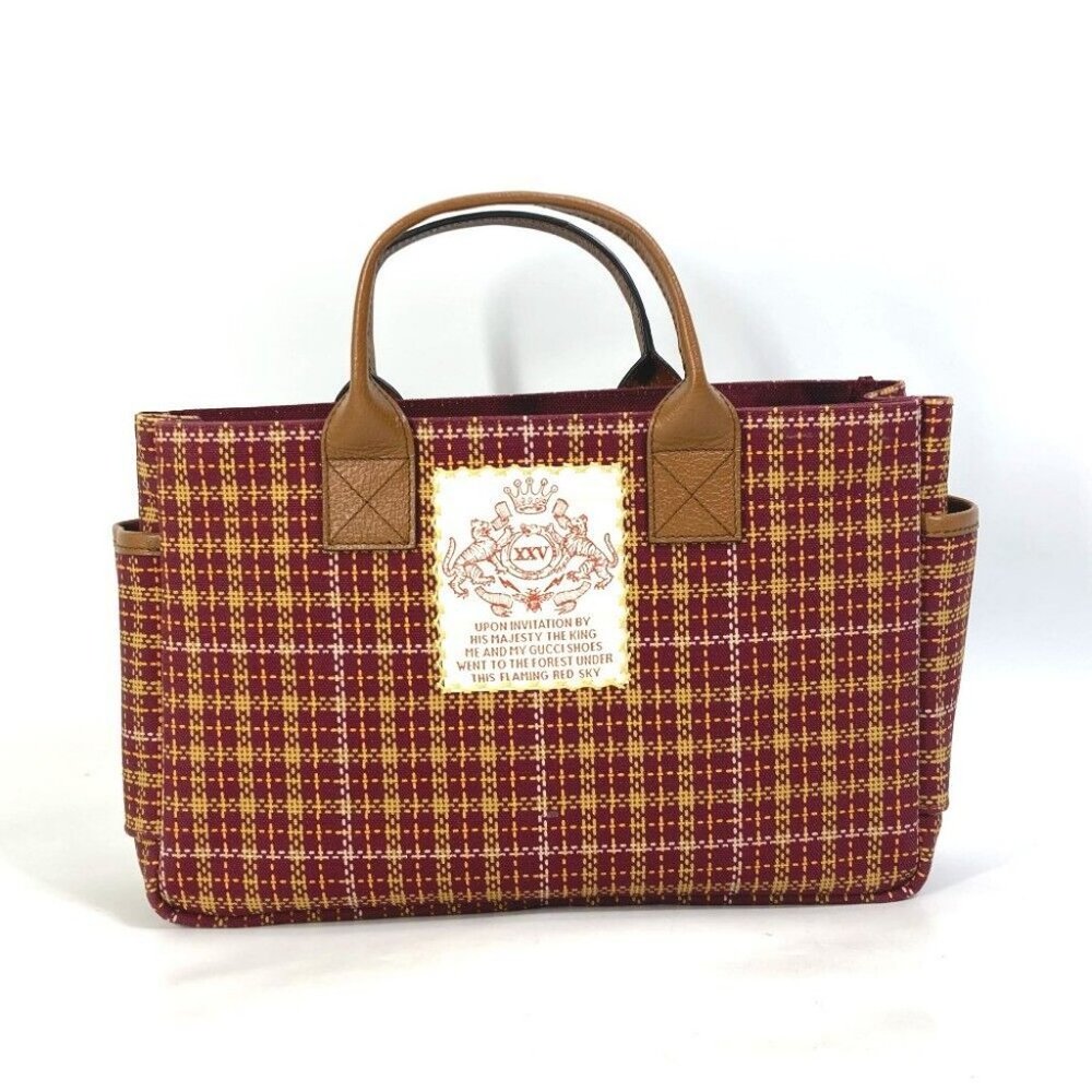 GUCCI 628159 check Chilled license Tote Bag Hand Bag Brown/Bordeaux Based - Picture 5 of 9